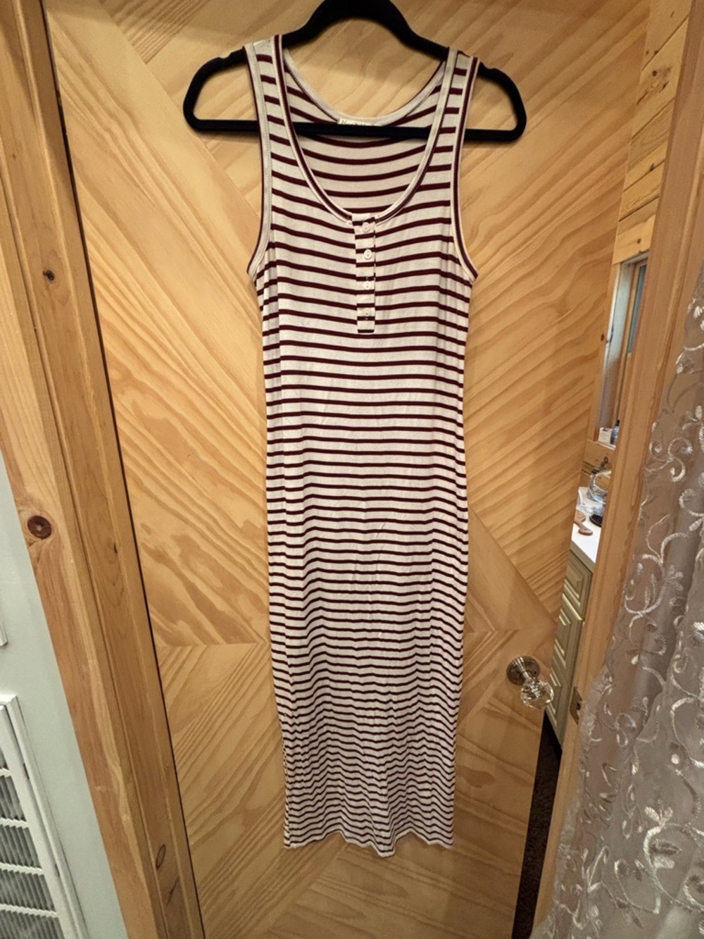 Heart Hips Striped Tank Maxi Dress - White and Burgundy